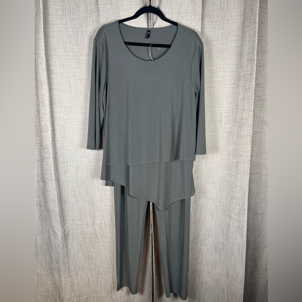 JJ’s House Top & Pant Set 2 Piece Layered Wedding Formal Gray Size XL NWT